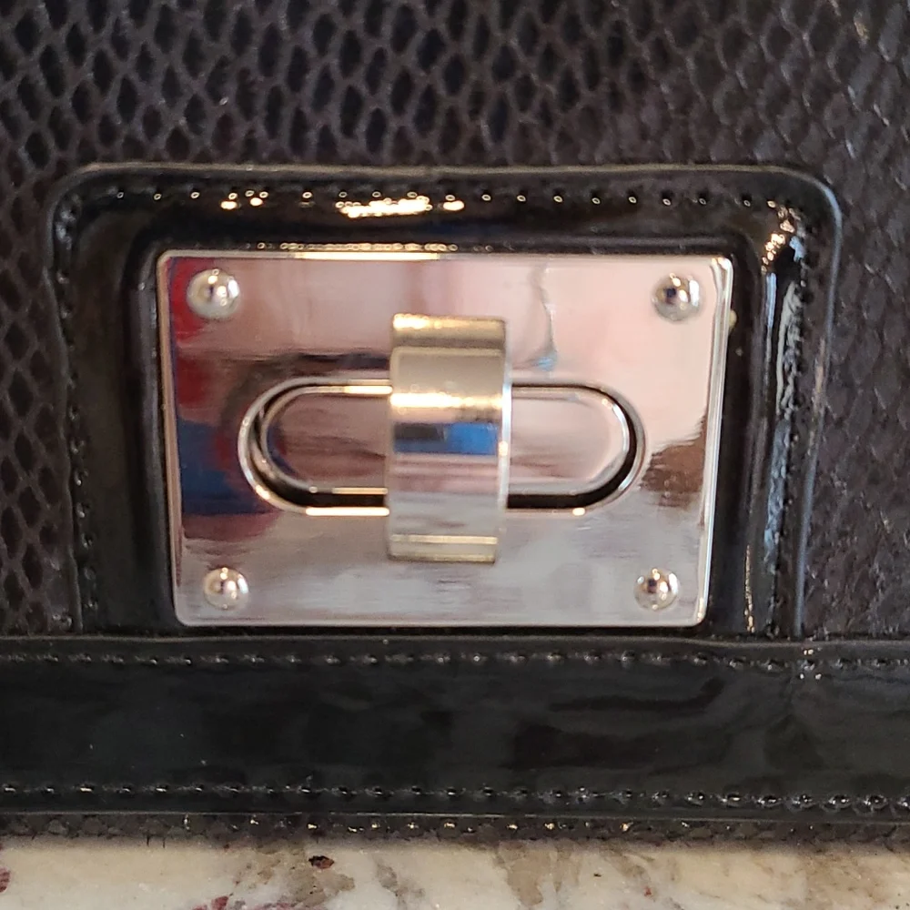 NWOT White House Black Market Black Snakeskin Evening Clutch - Picture 2 of 16